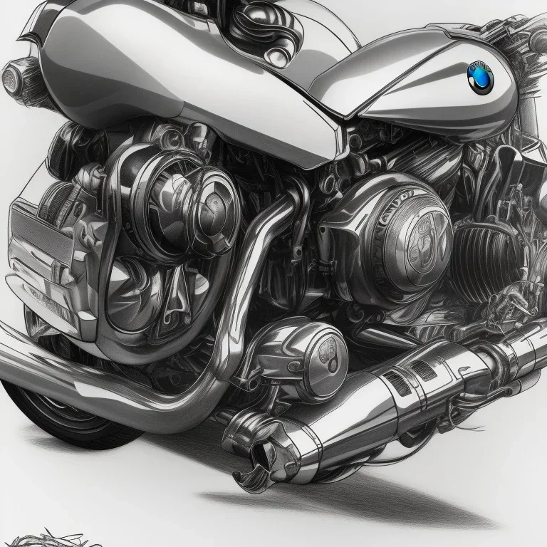 technical concept study, pencil sketch, motorcycle inspired the BMW R 90, From the side