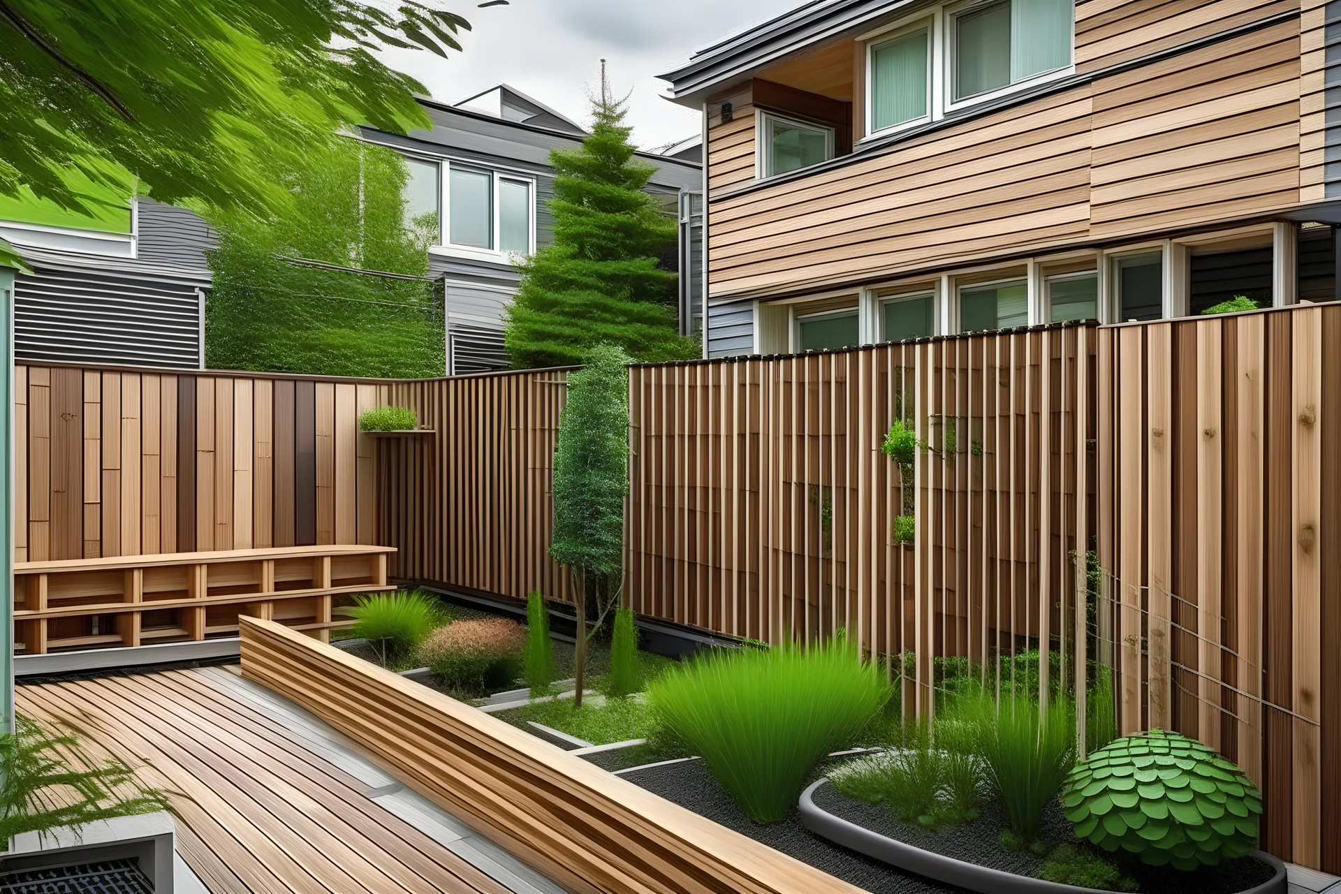 townhouse modern backyard wooden fence