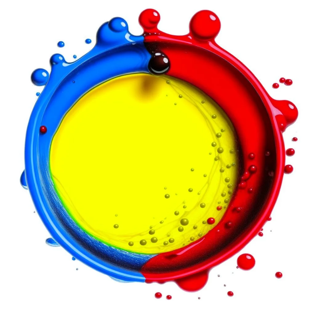 a circle from waterdrops, red blue and yellow