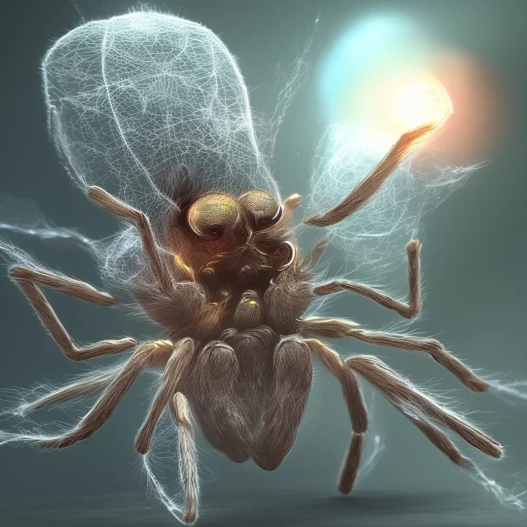 Giant transparent ethereal luminescent nebulous spider, realistic