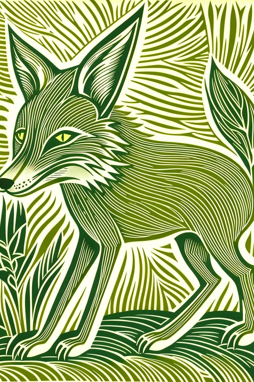 Linocut fox in sunshine