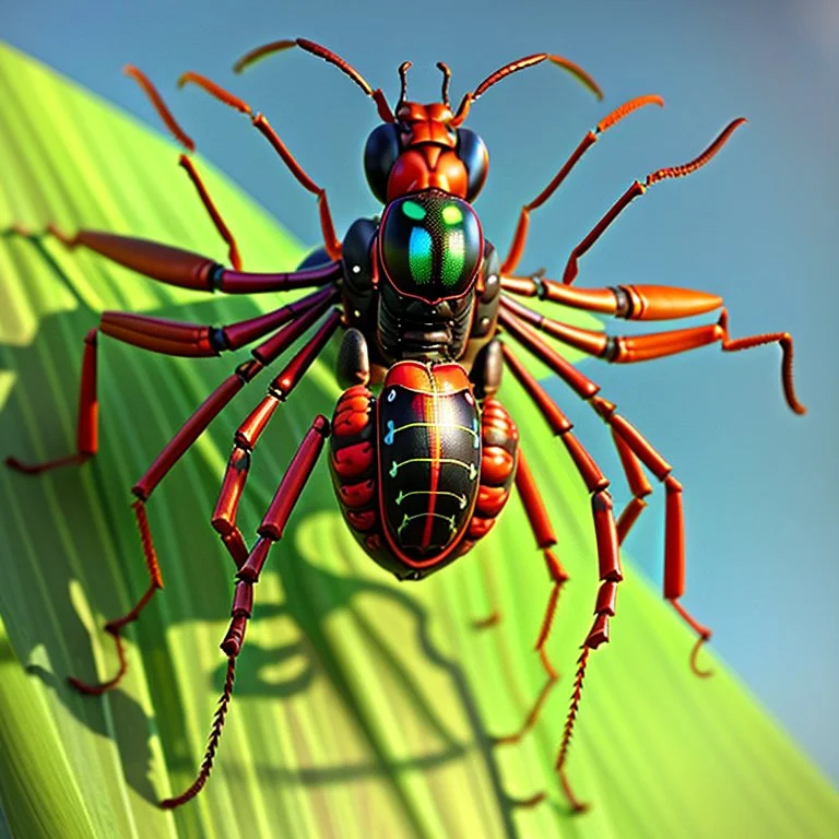 A colorful insect on a child's palm with a background of a hay field, an insect, a weta disney pixar, an insect, a still image of a weta disney, a weta disney, which looks like an insect, a portrait of an insect, a picture of a crazy wasp, a 3D rendering of a complex wasp, Folded Insect Forearms, Weta, Giant Insects, Weta Studio, Thopter from magic the collection