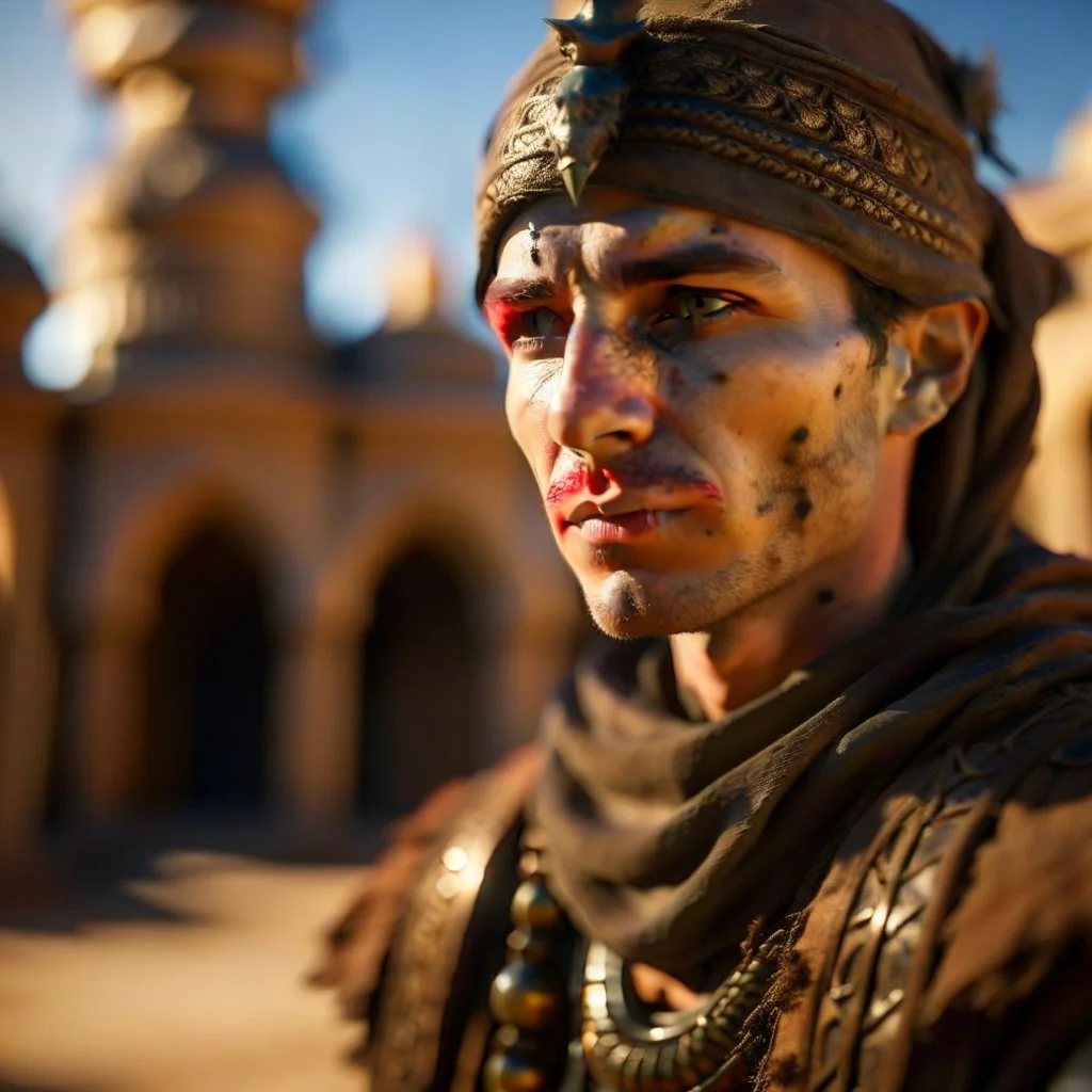 portrait of kentaur in castle in the desert, photo-realistic, shot on Hasselblad h6d-400c, zeiss prime lens, bokeh like f/0.8, tilt-shift lens 8k, high detail, smooth render, down-light, unreal engine, downlight