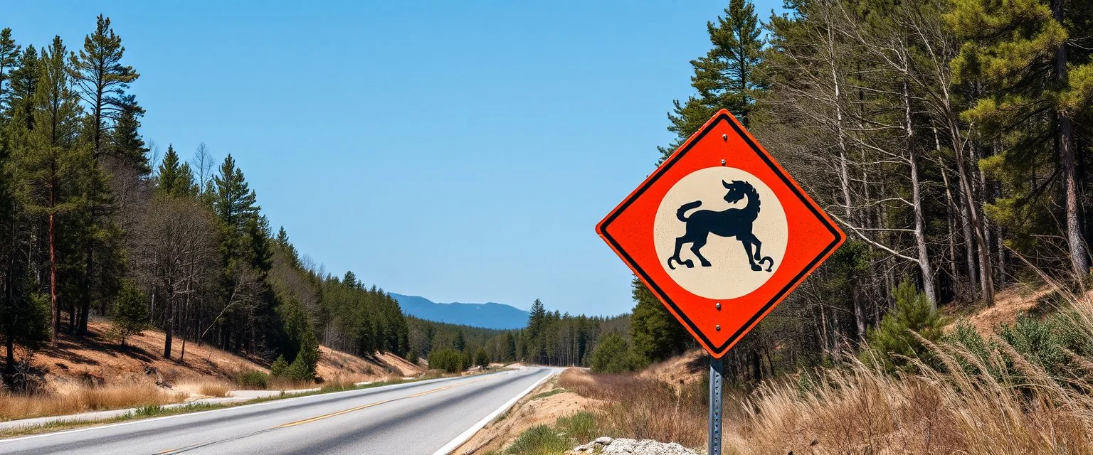 roadsign sign warning about dangerous artwork in the road