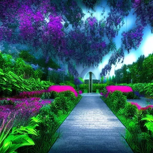 a beautiful garden , Synthwave, HDR, Realistic, HD