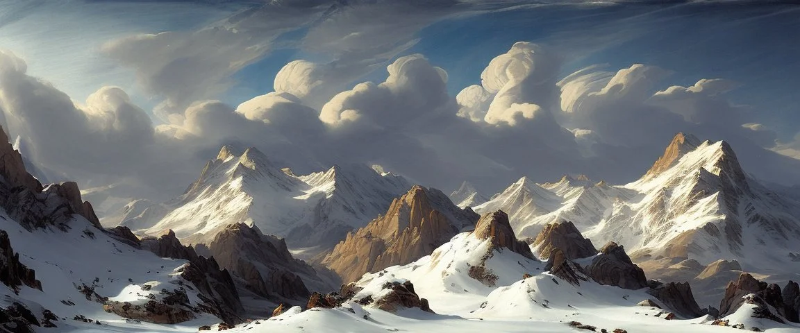 epic mountains in snow by Andrea del sarto