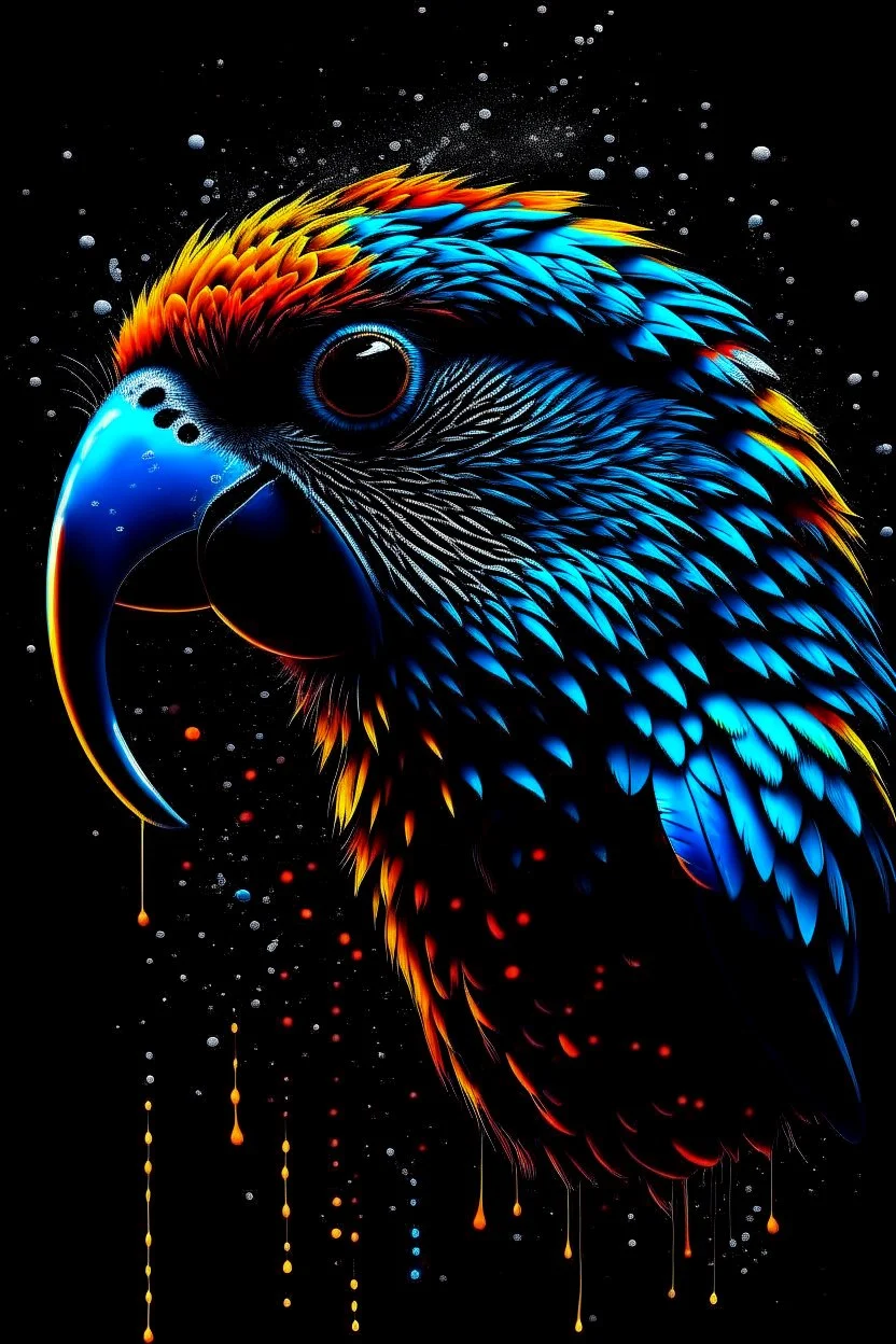 Parrot, Line Art, Black Background, Ultra Detailed Artistic, Detailed Gorgeous Face, Natural Skin, Water Splash, Colour Splash Art, Fire and Ice, Splatter, Black Ink, Liquid Melting, Dreamy, Glowing, Glamour, Glimmer, Shadows, Oil On Canvas, Brush Strokes, Smooth, Ultra High Definition, 8k, Unreal Engine 5, Ultra Sharp Focus, Intricate Artwork Masterpiece, Ominous, Golden Ratio, Highly Detailed, photo, poster, fashion, illustration