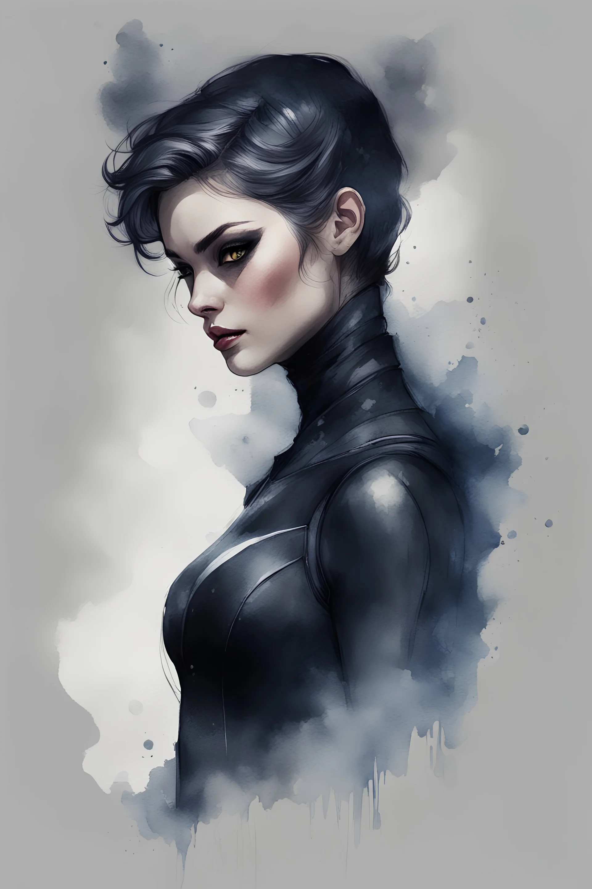 watercolor black style, mystical, transparent, ghost catwoman ,Trending on Artstation, {creative commons}, fanart, AIart, {Woolitize}, by Charlie Bowater, Illustration, Color Grading, Filmic, Nikon D750, Brenizer Method, Side-View, Perspective, Depth of Field, Field of View, F/2.8, Lens Flare, Tonal Colors, 8K, Full-HD, ProPhoto RGB, Perfectionism, Rim Lighting, Natural Lighting, Soft Lighting, Accent Lighting, Diffraction Grading, With Imperfections, insan