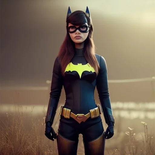 analog style,real cool girl portrait, simmetric eyes, ambient, batgirl make up outfit, ultra realistic photo, unreal engine, paloroid, 100mm --aspect ratio 1:1