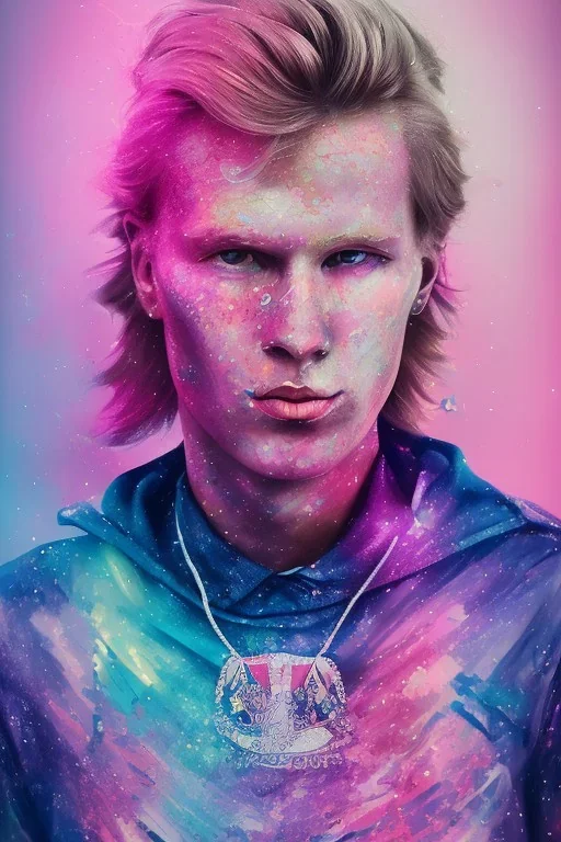 Portrait of Matti Nykänen Finland. colorful. pink.