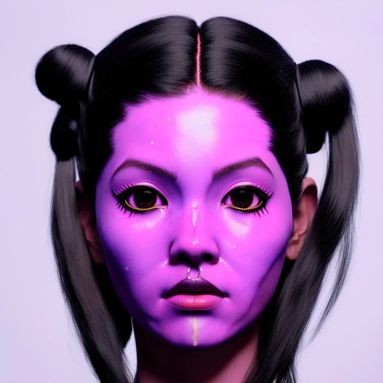 perfect symmetry, cyber droid Rosalía artist, black eyeliner, cyberpunk, samurai helmet, pigtails hair, gold, pink, geisha, led lights, fog, rain, soft color, highly detailed, art stations, concept art, smooth, unreal engine 5, god rays, ray tracing, RTX, lumen lighting, ultra detail, volumetric lighting, 3d, finely drawn, high definition, high resolution.