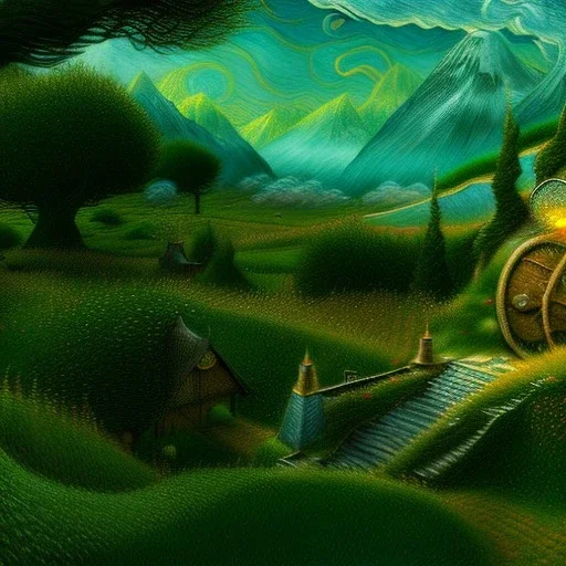 Epic Drawing of scenery of The LOTR estilo Van Gogh 4k