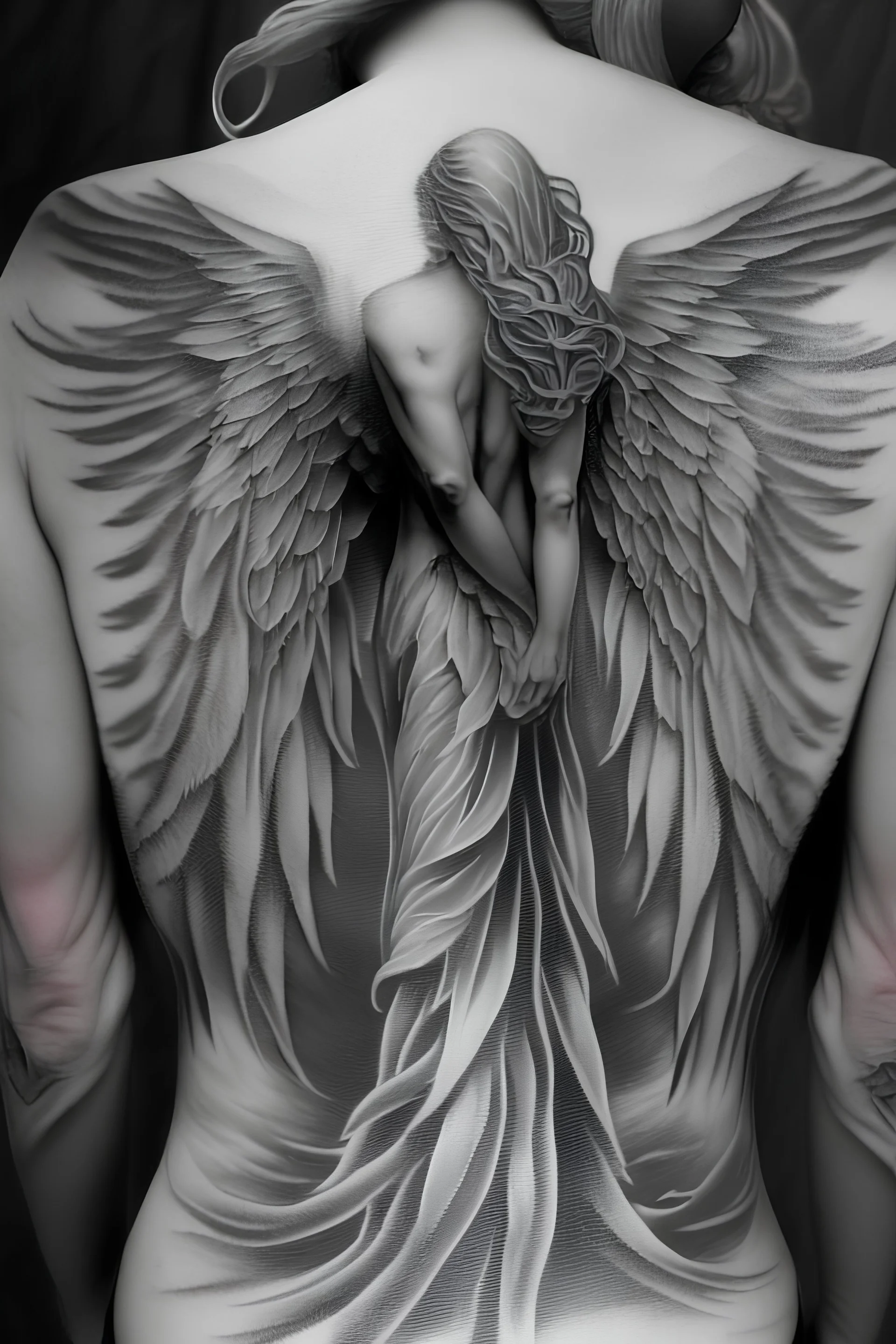 angel from back ultra realistic tattoo design