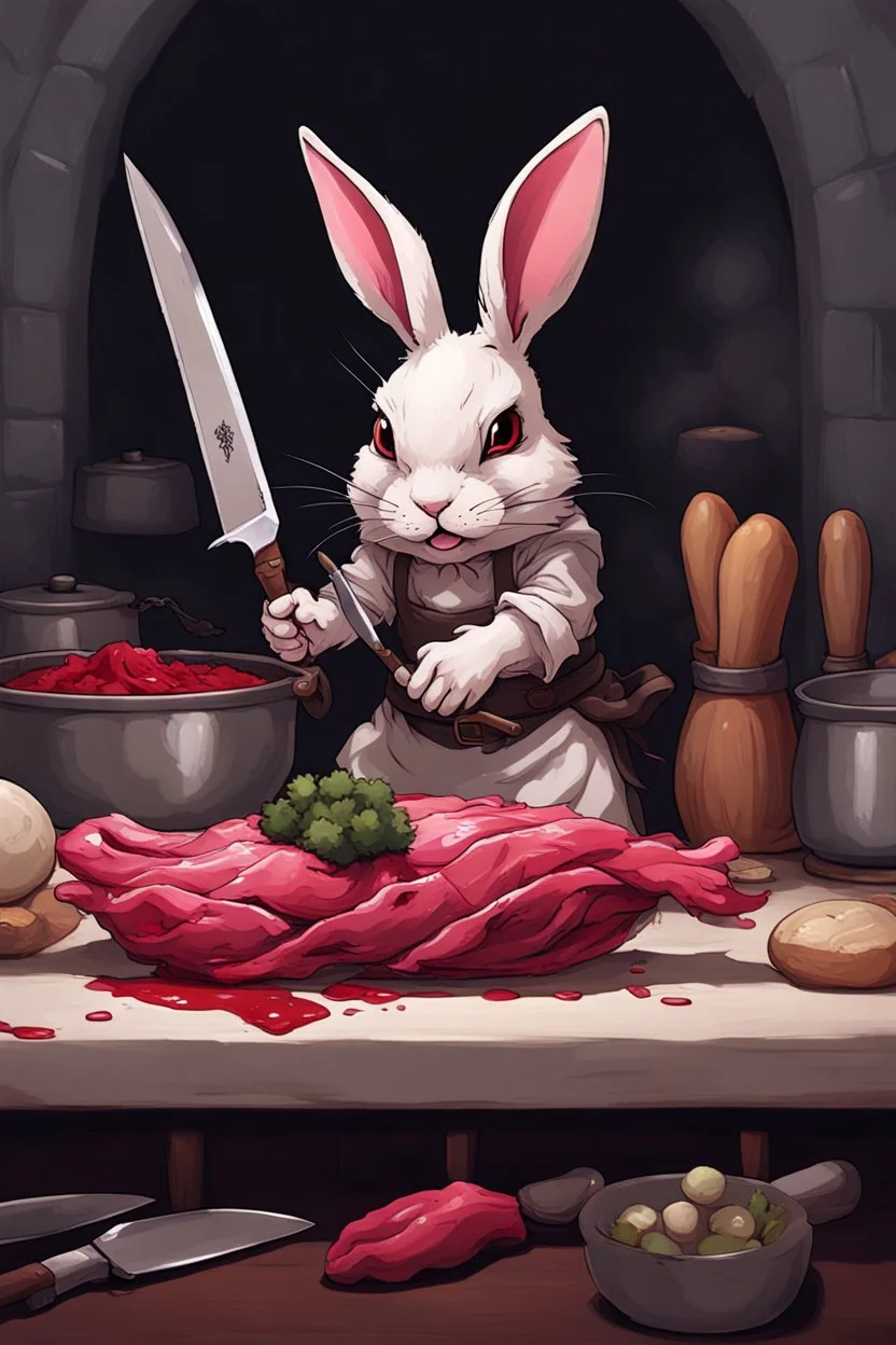 killer bunny with chefs knife dnd realism art adventurer