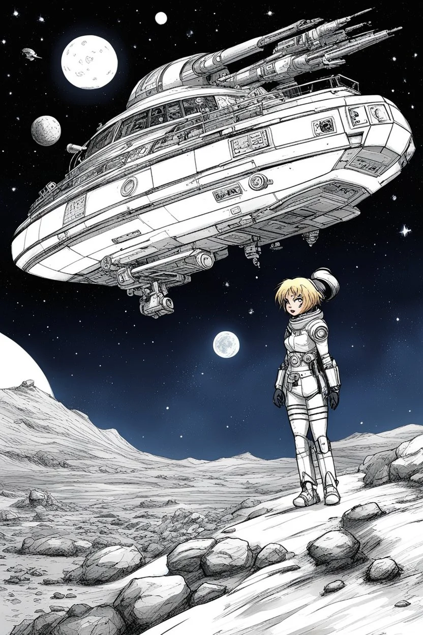[art by Marcel Gottlieb, (aka Gotlib)] studygirl and fussel in space! fussel "SPACE, so wide ma eyes reachn´. are there any videogames on this ship?" mind the zombiedude, he´s taken from a chinese/hongkong comicbook called "robot caught the vampire at night", but the original is doper! can you find UATU?