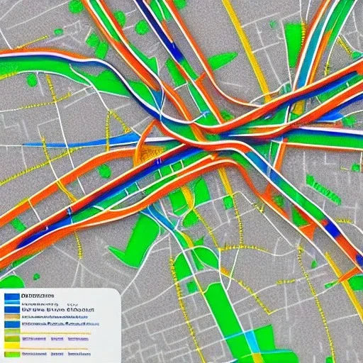 colored pins positioned throughout a map, roads and highways, desaturated colored map, highly detailed, intricate design, smooth, realistic render