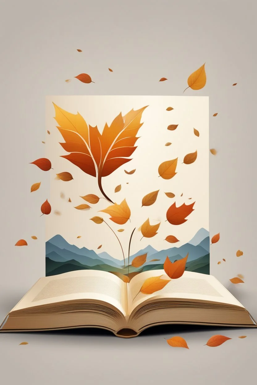 square logo , landscape with leaf fall, flying leaves in the book