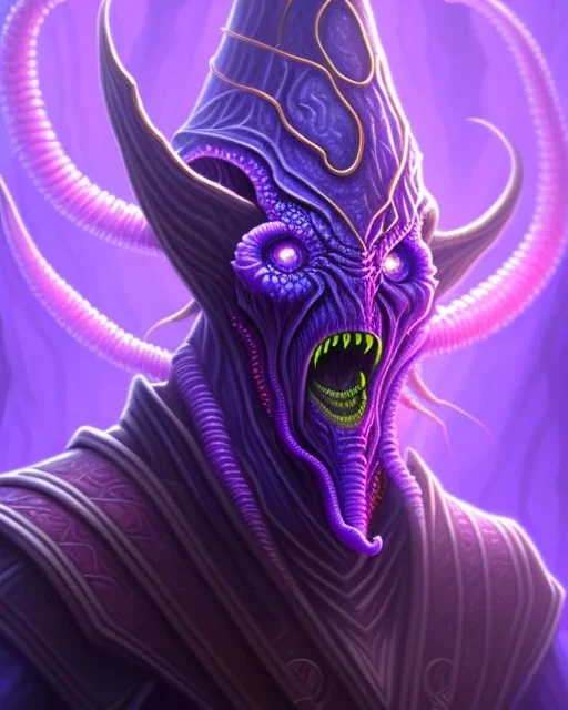 Dungeons & Dragons Mind Flayer Portrait, tentacles mouth, regular purple face