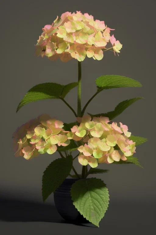 an isolated translucent hydrangea plant, 3d render, art nouveau style, ultra realistic, masked transparent flat background, backlight, popular on sketchfab, pixelsquid, 8k, volumetric lighting, super focused, no blur, trending on artstation, octane render, ultra detailed, hyperrealistic, by artgerm and alphonse mucha