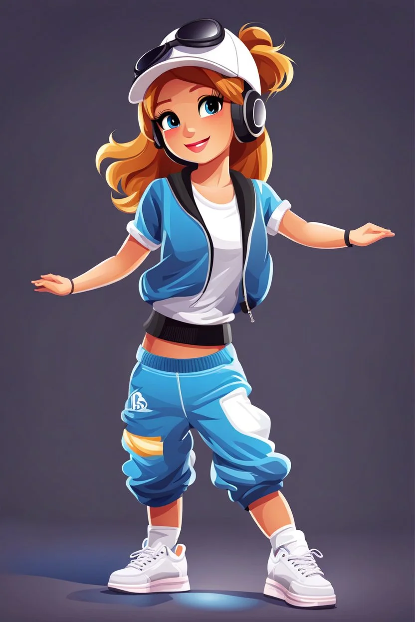 a cute Cartoon girl wearing break dance clothes