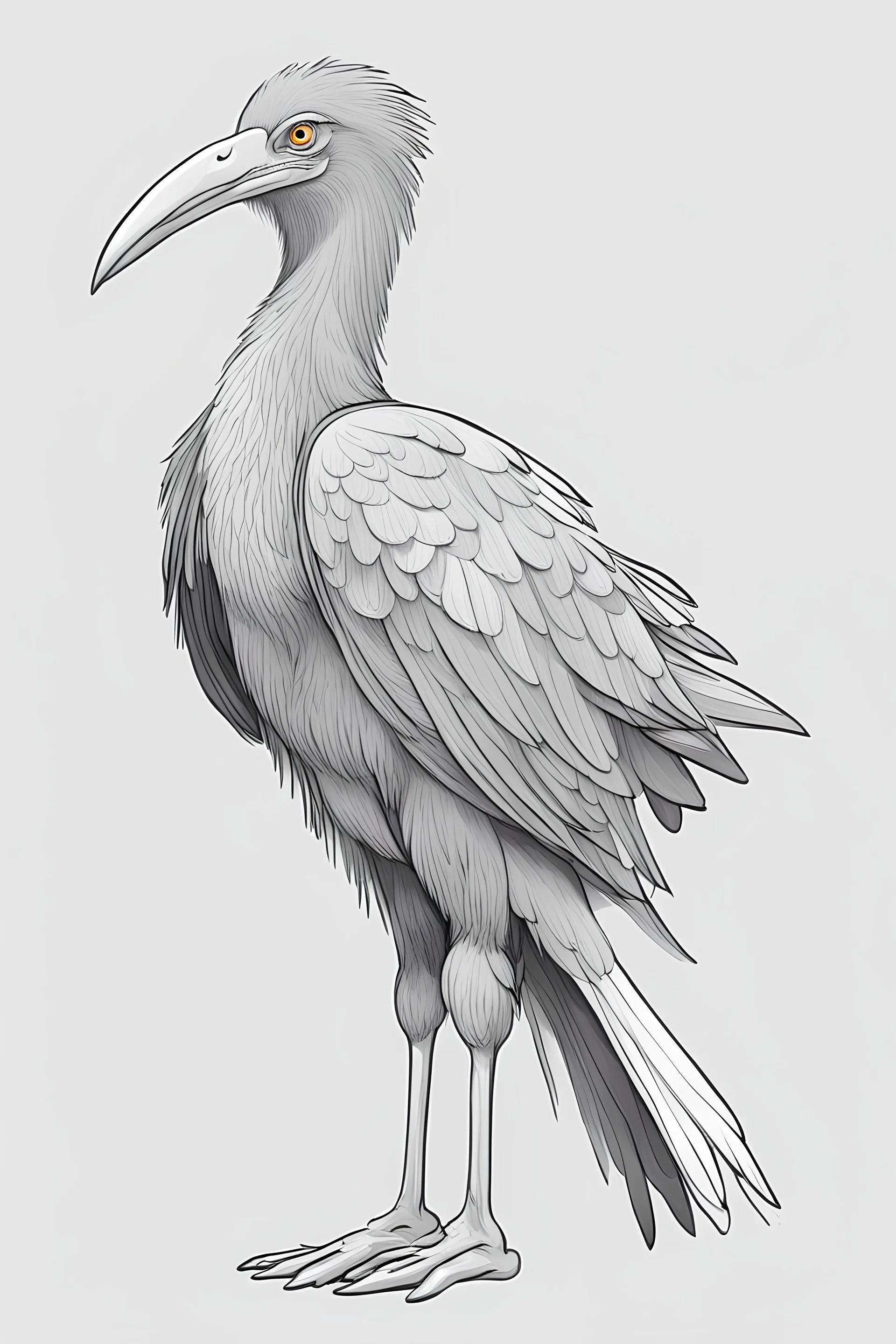 outline art. cute shoebill, white background