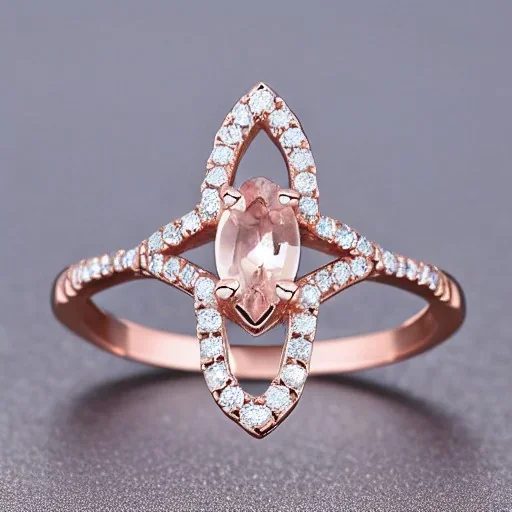 delicate thin ring with tiny diamonds and morganite, twisted band, rose gold, thin ring