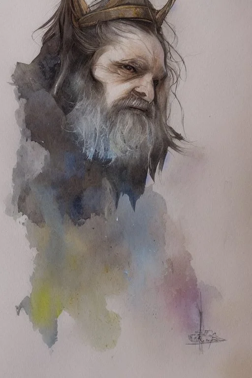 portrait, watercolour, realistic, illustration, dnd, dwarf, ghost, ethereal, lapis, see-through, transparent