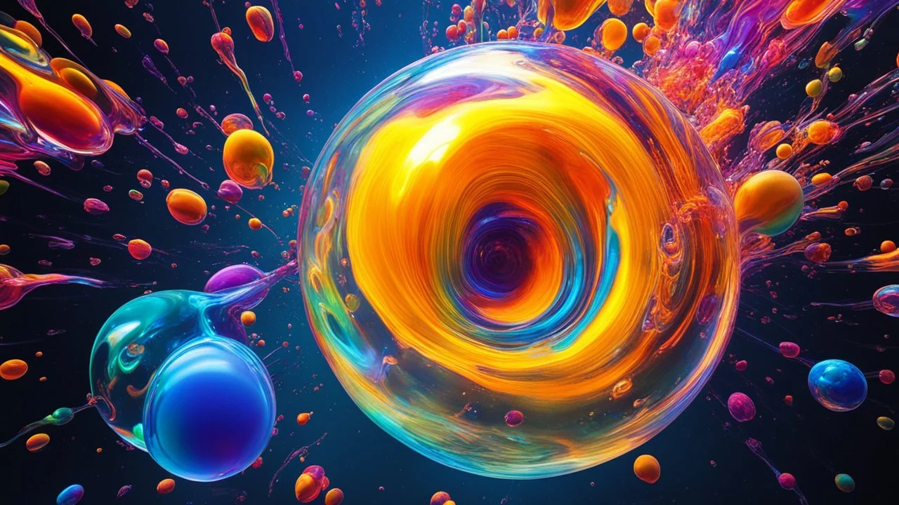 2189. Colourful immiscible liquid globules floating in weightlessness, liquid medium, mixed, distorted, spectacular, strange globular shapes, wild, fantasy, futuristic, artistic, attractive, beautiful lighting, attractive composition, photorealistic, extremely detailed, chiaroscuro