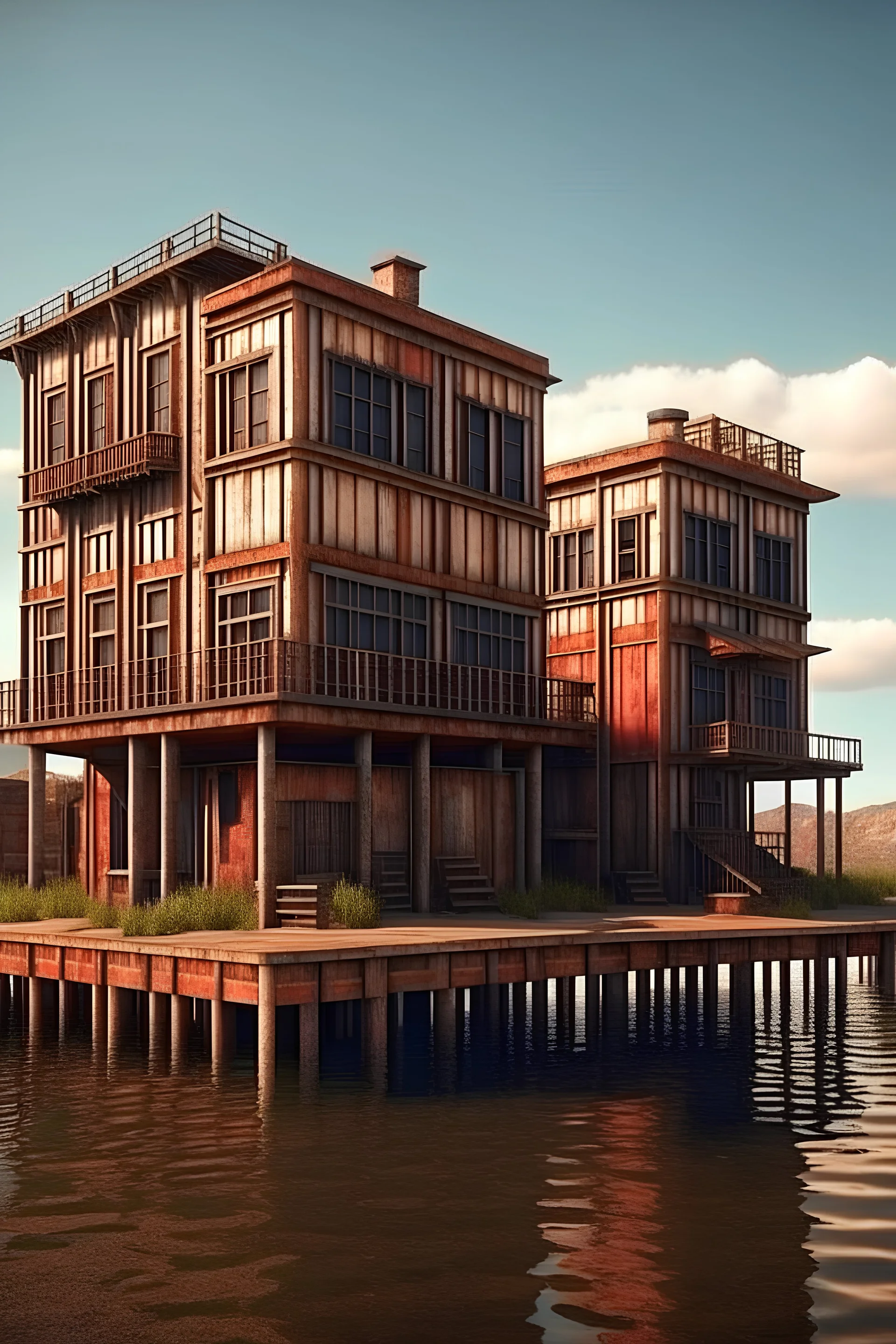 Rustic stepunk #buildings by water in. Mars