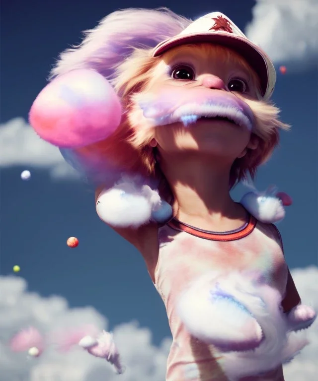 Ultra realistic speed clouds sky scene, wide angle view, childs falling down with many Childs background, circus dress style, feather color, free jumping flying, many trinkets, hair monster, many jelly beans, balls, color smoke, smile, happy, extreme, wind, clouds sea, 20,000 feet altitude, stratosphere, soft color, highly detailed, unreal engine 5, ray tracing, RTX, lumen lighting, ultra detail, volumetric lighting, 3d, finely drawn, high definition, high resolution.