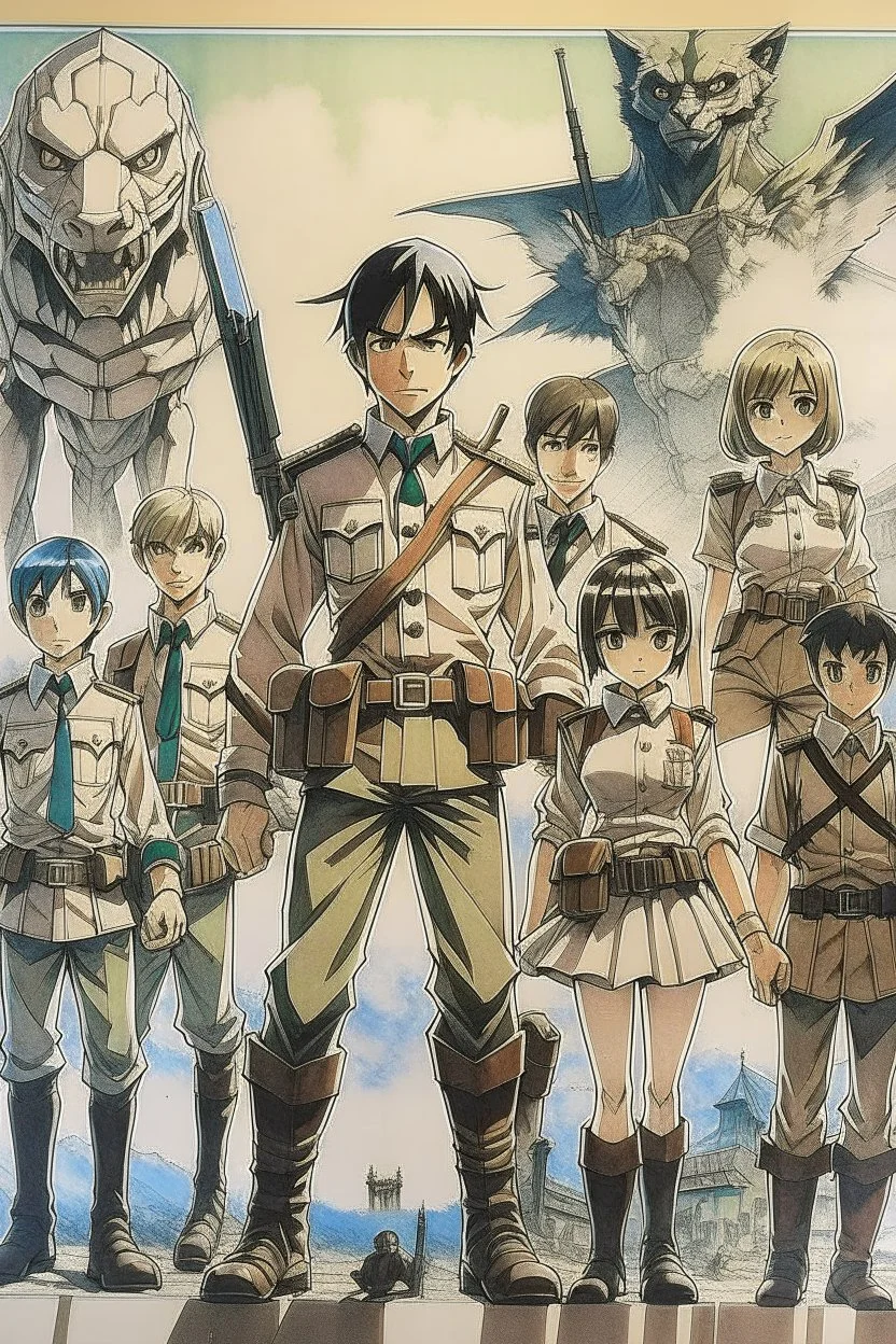 Attack on Titan vintage photo and 104 cadet class Russian girl