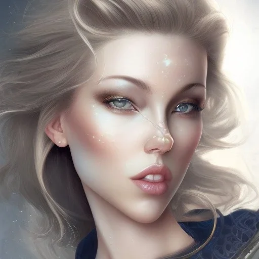 jolie visage de fée bleue, stars ,longs cheveux blonds ambiance bleutée,Character Design, magician