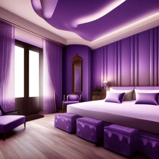 hotel bedroom, modern classic style, lavender colors