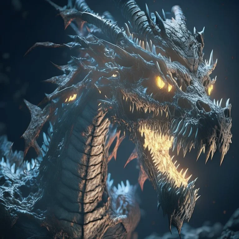 Giant horrific zombie dragon made of bones flesh, covered with glowing black slime, photorealistic, unreal engine 5, masterpiece, trending on artstation