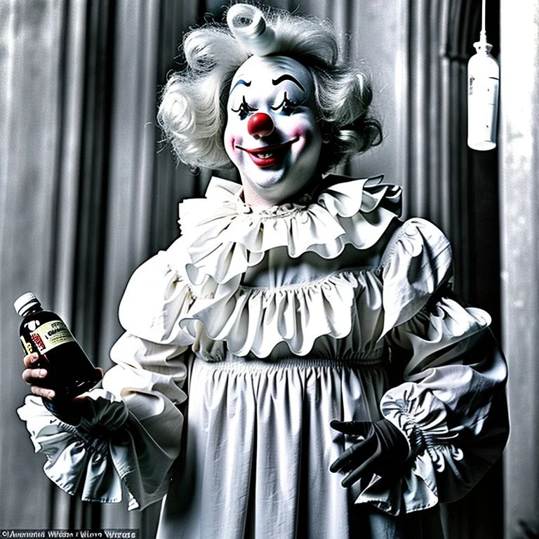 Randy West, A clown that is looking Like the famous actor Randy West holding a bottle inside a church, Randy West is an actor from the 1980