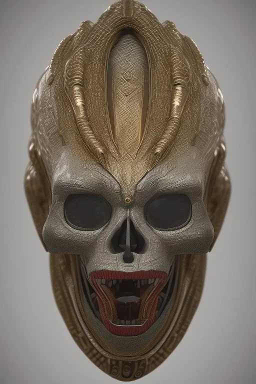 Anunnaki black male African Egyptian alien, cracks in the voodoo head, wicked, eyes, Elephant, 8k, finely detailed, photo realistic, tiger turquoise skull head gold dragon helmet space alien silver surfer skeleton gold olmec silver crown silver eyes