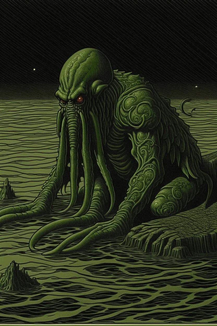 sad cthulhu. style of Larry Elmore.