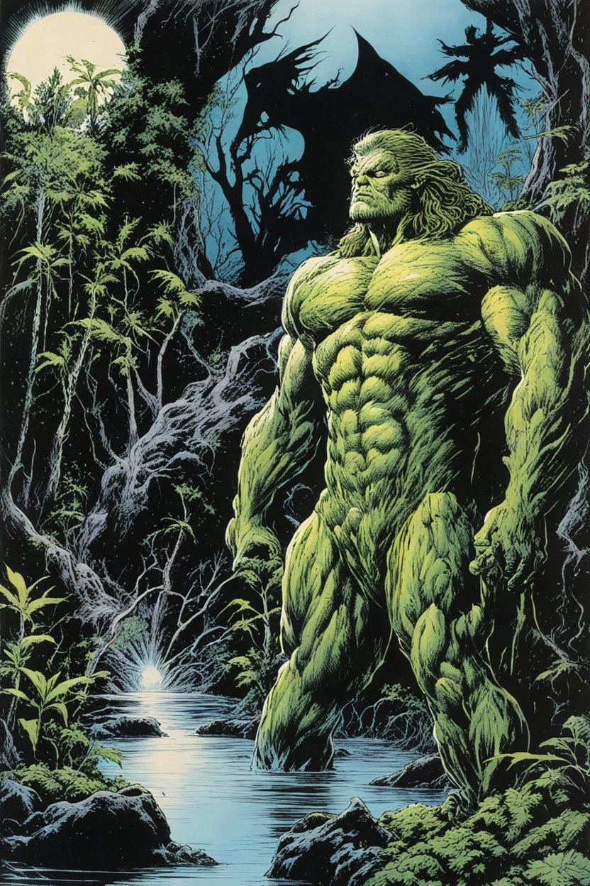 Original art by John Totleben from the double-page center spread in Swamp Thing #60, published by DC Comics, May 1987.