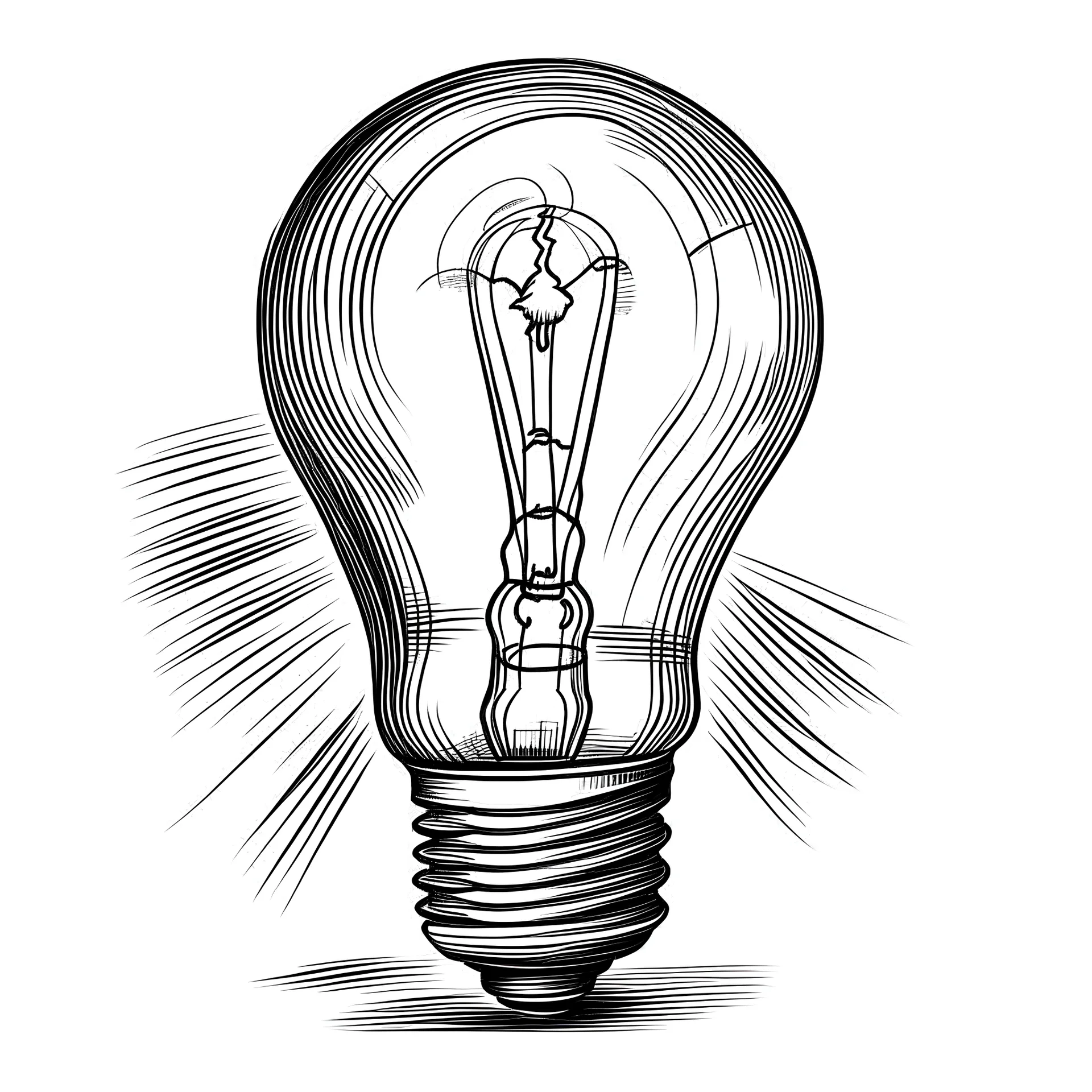 light bulb line drawing black and white lightning