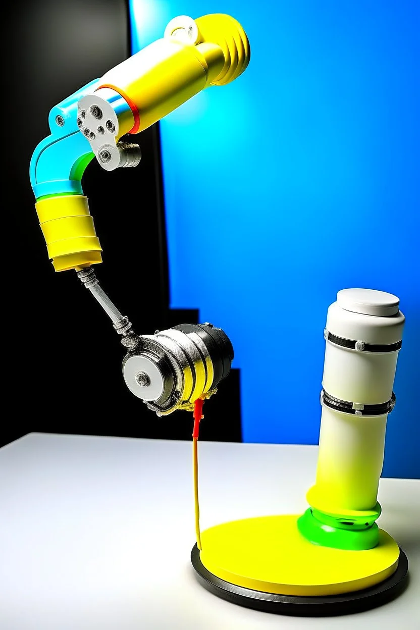 Draw a colorful cover image. What it's about is flexible link robotic arm with flexible joints that are drawing a three-dimensional model. Only display flexible robotic arms. The color of the robotic arm structure should be rich