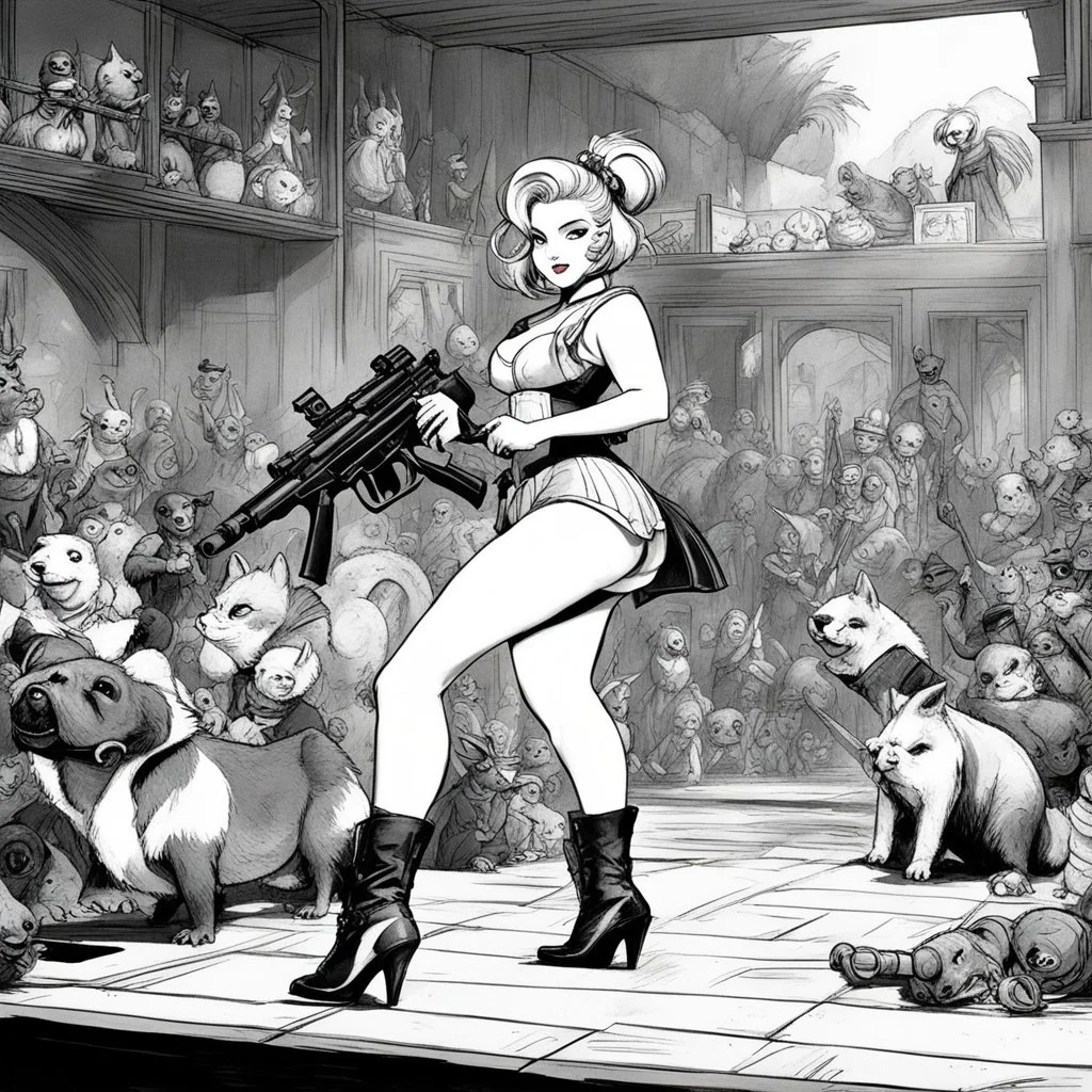 everywhere everything all at once: Hey Lili in extravaganza undergarments pointing her gun, outta the blue, Hullabaloo Pull the trigger and flee in Higitus Figitus Fantomas Zoo All alone you Leave me, Ziggiddy Zam, Biggiddy Boo With a savage crime scen of higgledy-piggledy gobbledygook