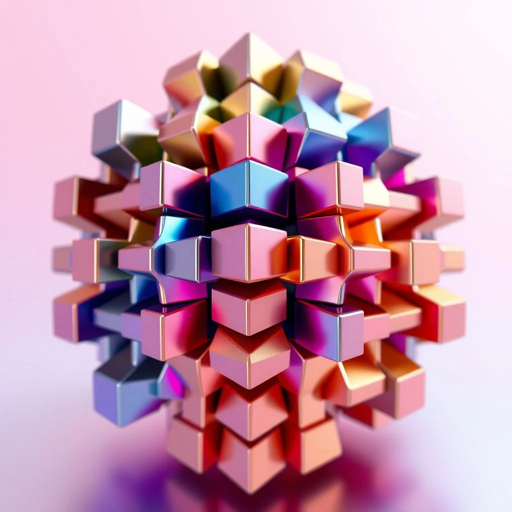 a 3d fractal structure made of metallic random color cubes, pertty artistc background