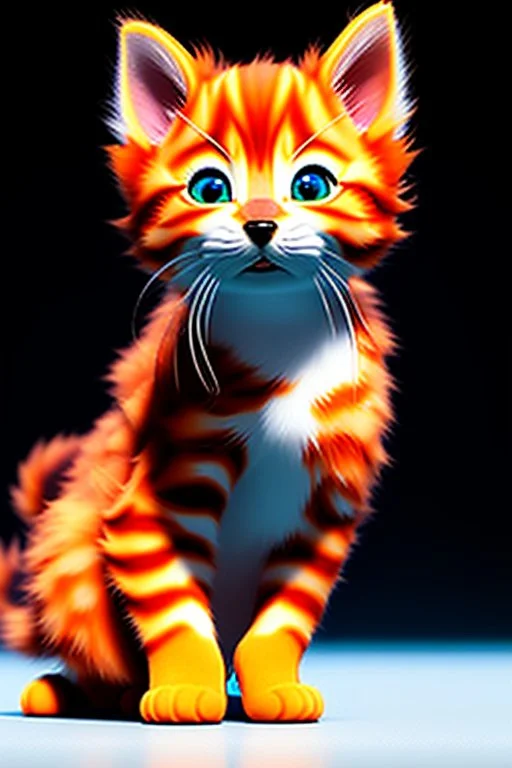 furry orange kitten, Pixar style