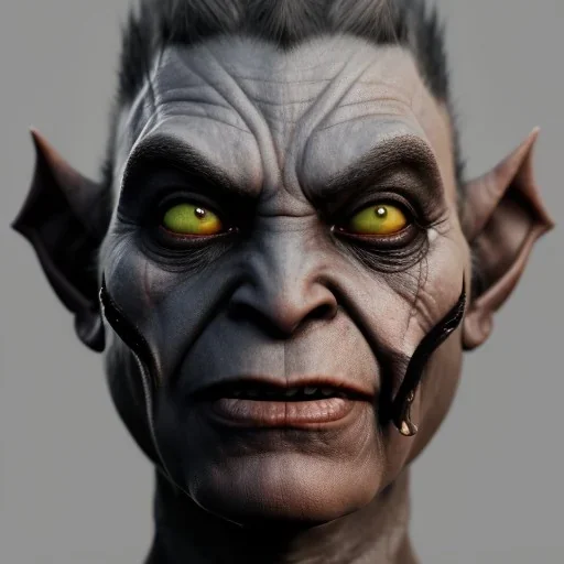 female orc, orc portrait, portrair, orc head, orc face, big eyes, grin, black lipstick and black eyliner, skyrim, happy, 8k resolution, high-quality, fine-detail, fantasy, incredibly detailed, ultra high resolution, 8k, complex 3d render, cinema 4d