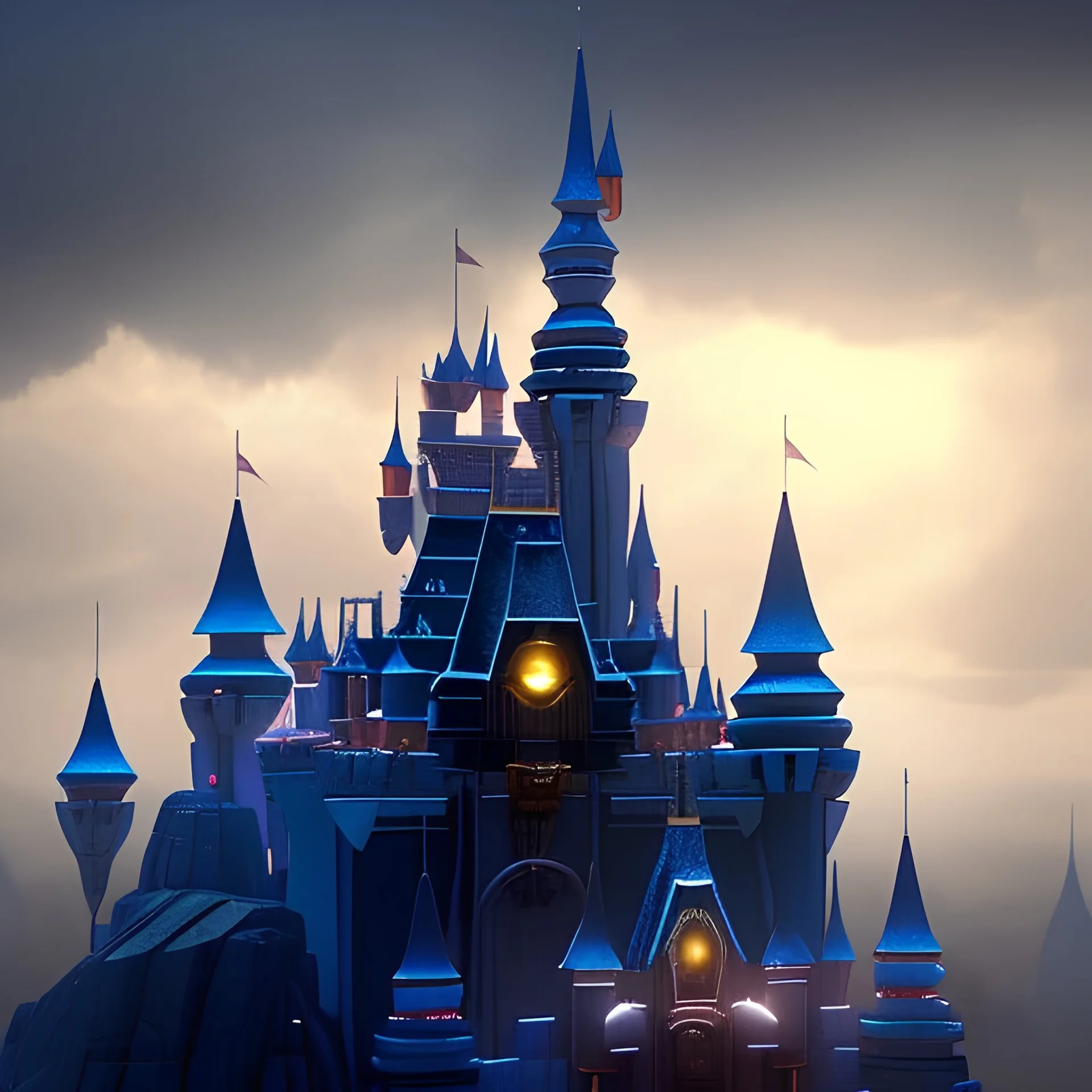 ((low poly art style)), ((tiny cute isometric)) very detailed evil empire looking disney castle, (beacon shining light), ominous (low poly grey clouds), soft smooth lighting, with soft colors, (god rays), (mist on the horizon), 100mm lens, 3d octane render, trending on cgsociety, (modular constructivism), gradient background, physically based rendering, centered.