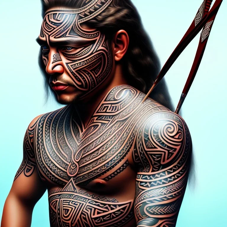 Portrait Chef Maori style iron maiden tatouages tribaux maoris, arc à flèches, full détail, 4k,