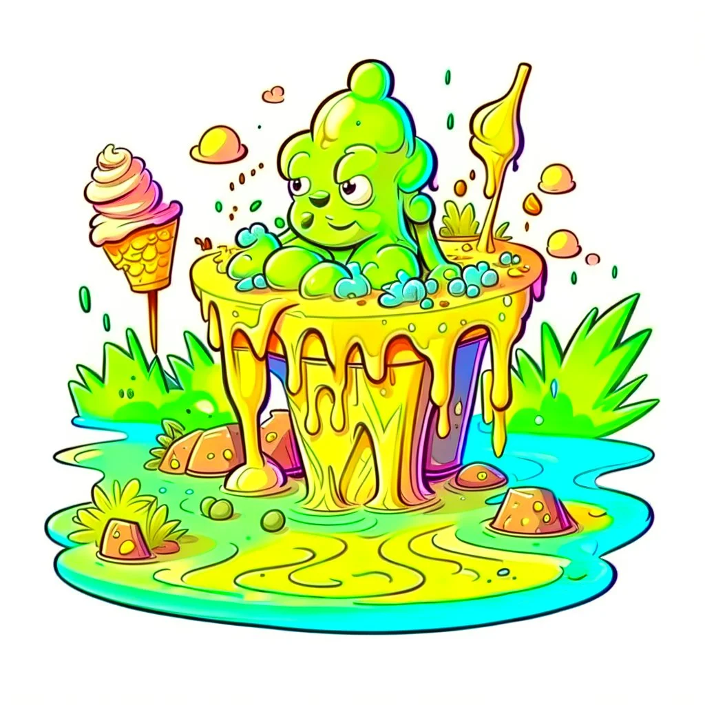 Cartoon illustration: muddy swamp ice cream, white background