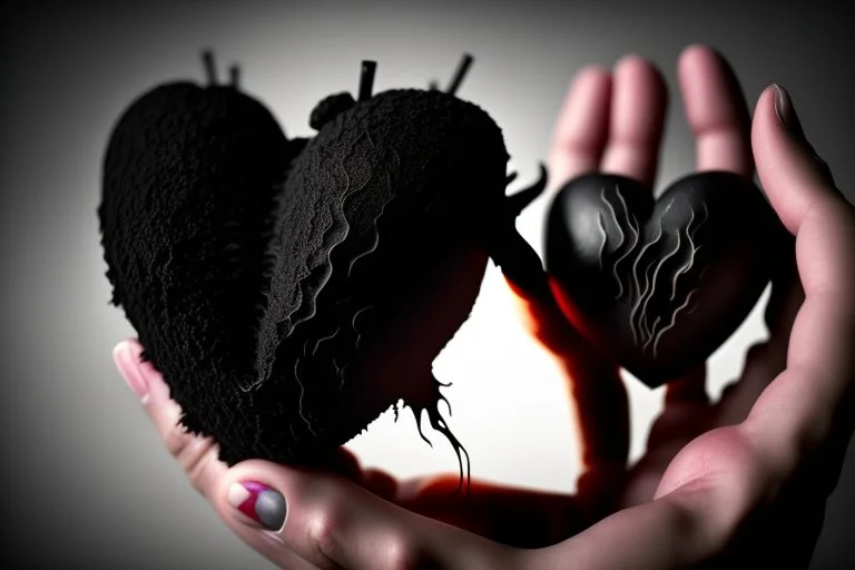 A hand made out of black smoke violently crushing an anatomically correct heart