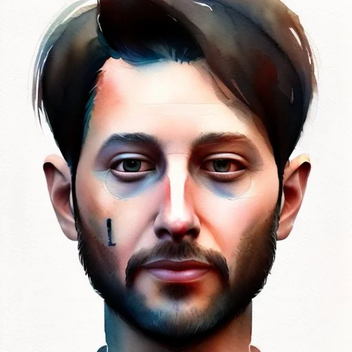 Male cypebpunk character connected to AI exploring other AI - Watercolour and Watercolour Painted Style - Jenny Rainey Style