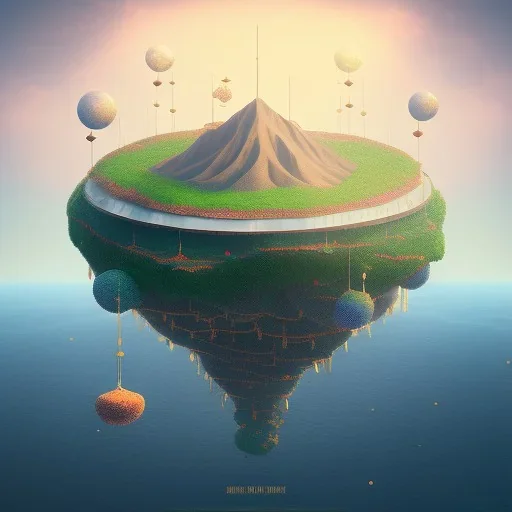 100mm photo of isometric floating island in the sky, surreal pizza with jewels, intricate, high detail, behance, microworlds smooth, macro sharp focus, centered